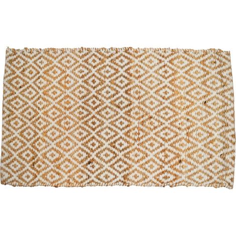 Teppich aus Naturjute mit weißen Rauten gewebt 80 cm (1/2)