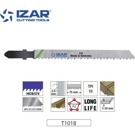 lame de scie sauteuse Izar T101B coupe propre 100mm TPI10 (x3)