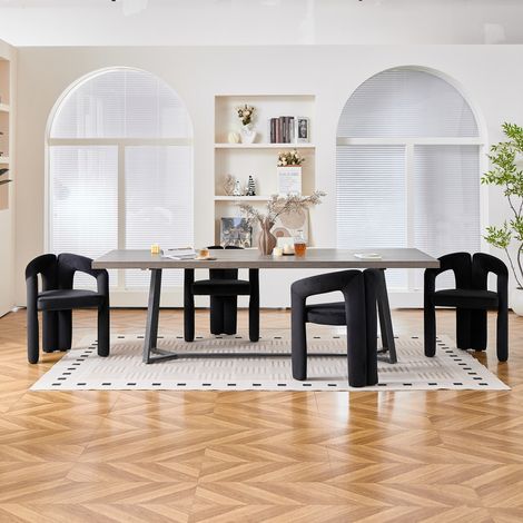 Set di 2 sedie da pranzo imbottite con braccioli in velluto nero, 150 kg, OKWISH (1/5)
