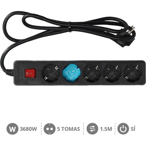 Base múltiple negra con 5 enchufes e interruptor 1.5 m de cable GSC 0000029 (1/2)