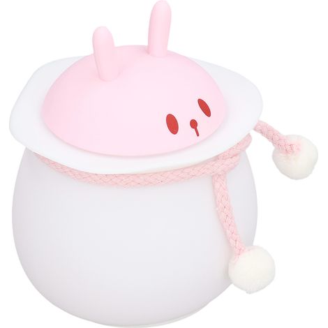 Lampe de bureau à commande vocale LED en silicone, veilleuse lapin mignonne, lampe de chevet rechargeable USB rose (1/5)