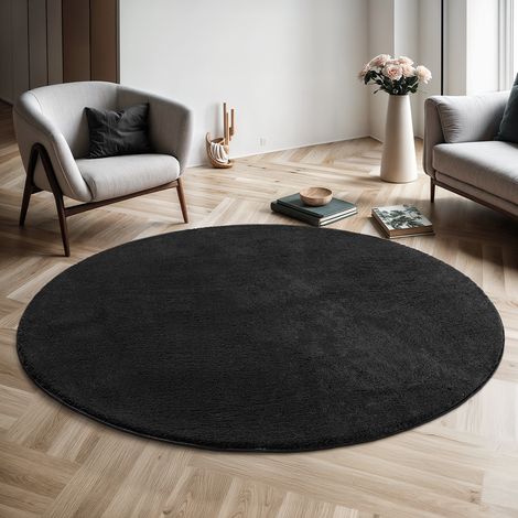 Relax tapis salon doux antidérapant lavable noir, 120 x 120 cm