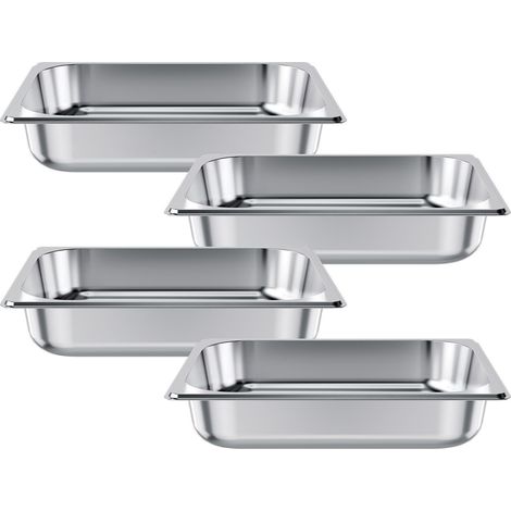 Chauffe-plat inox 1/2 taille, 63,5mm profondeur, 3,8L, anti-blocage, réutilisable, résistant à la rouille, pour restaurant, hôtel, buffet, lot de 4 (1/5)
