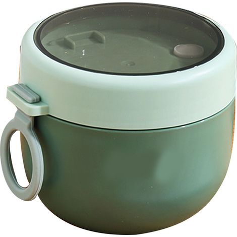 Tasse isotherme pour petit-déjeuner, couvercle et cuillère en acier inoxydable 304, pot à lait/soupe, récipient portable pour congee, vert, idéal pour l'école et le bureau. (1/5)