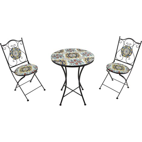 AXI – Ensemble table et chaise de jardin – 2 chaises pliantes – Plateau en mosaïque céramique – Cadre métal durable – Hauteur d'assise 46 cm