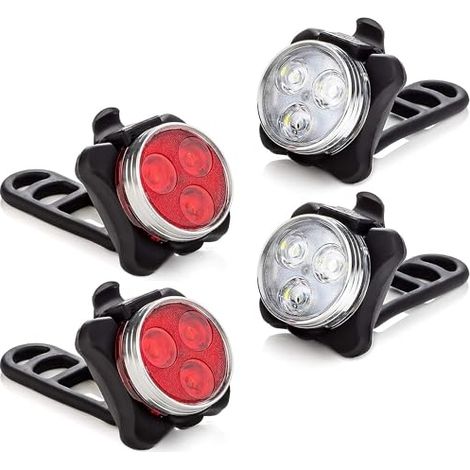Juego de 4 luces LED recargables, luz brillante, compactas e impermeables, batería de larga duración, para exteriores, también se pueden usar como luz para cochecito, USB tipo C (2 luces blancas y 2 r