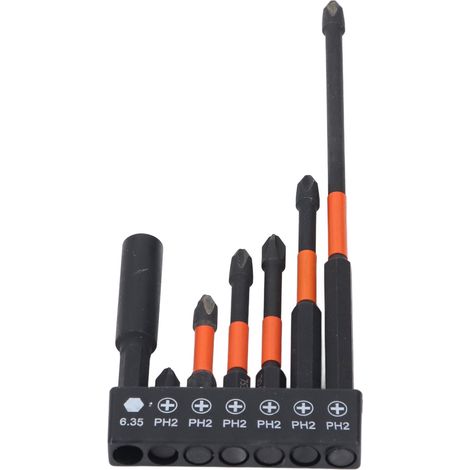 Set mit 7 hochharten PH-Schraubendreherbits aus TS2-Stahl, schlagfest, mit magnetischem Bithalter für Schraubendreher (1/5)