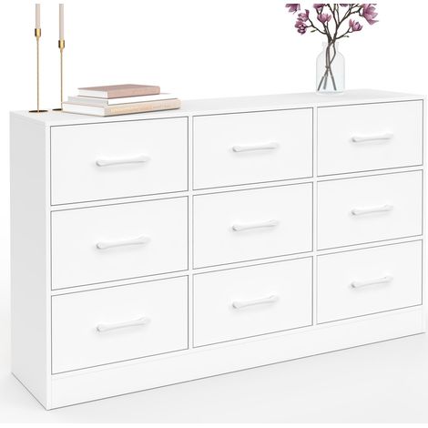 Cassettiera in tessuto a 9 cassetti UPPAH 113 cm mobile contenitore in legno bianco