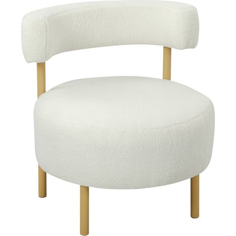 Sedia lounge relax in sherpa fleece crema, gambe in metallo effetto legno, 67 x 67 x 71 cm (1/3)