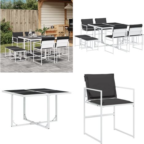 Ensemble à manger de jardin avec coussins 9 pcs blanc textilène - Meubles De Jardin - Salon De Jardin - Set De Jardin - Mobilier Exterieur - Table De Jardin - Home & Living (1/5)