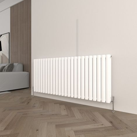 T&K Horizontal White Double Radiator Oval Column Designer 600x1416mm Modern Central Heating Rads