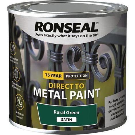 Ronseal 15-Year Durable Satin Direct-to-Metal Paint in Rural Green – 250ml