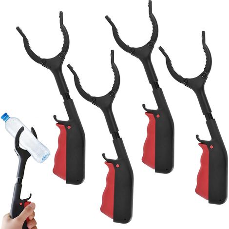 4 Pièces - Pince Ramasse Objet - Outil de Préhension - Tête Rotative 360° et Mâchoires Antidérapantes - Pour Seniors et Jardinage - Noir - 30cm (1/5)