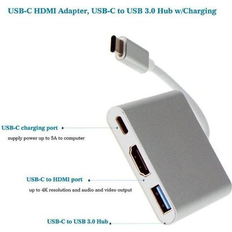 Adaptateur multiport USB-C vers USB, USB-C (USB PD), compatible HDMI 4K Argent (1/5)