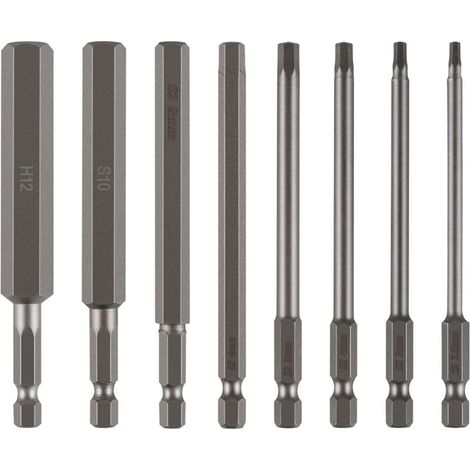 8pcs Embout Allen large 100mm 2,5-12mm Hex, Embout de Vissage 6 Pans en Acier S2, Embout BTR 1/4 (1/4)