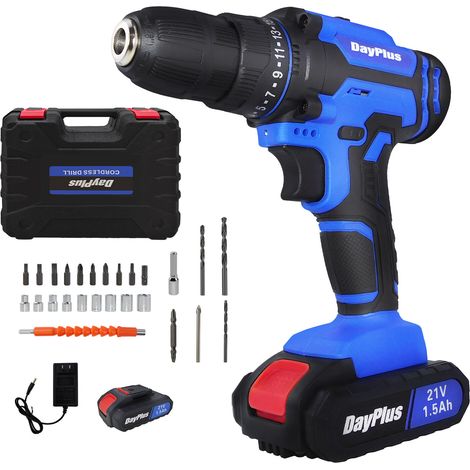 Tournevis sans fil sans balai 21v (avec batterie 1 x 1,5 Ah et chargeur, boîtier, 26 pièces d'accessoires)