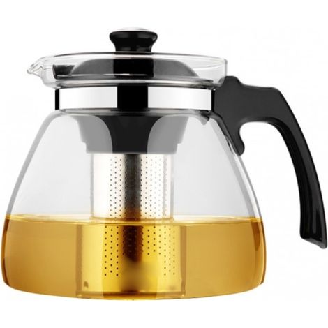 Trade Shop - Teiera In Vetro Tisaniera Tisana Removibile Filtro Stantuffo Acciaio Inox Infusi -