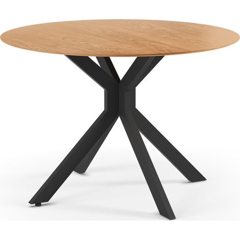 Folding round table decorated in oak and black metal D110 cm - NELLY (1/5)