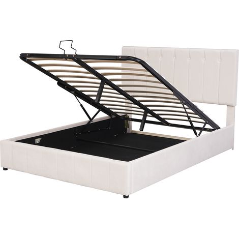 CAIziLit rembourré 140x200 cm crème, coffre hydraulique, tête réglable (1/5)