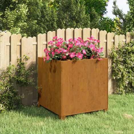 Jardinière de jardin avec pieds - Balconnière à fleurs Gris 49x47x50 cm Acier corten BV981595 - BonneVie (1/5)