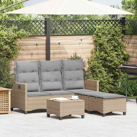 3-tlg. Garten-Sofagarnitur mit Kissen L-Form Beige Poly Rattan (1/5)
