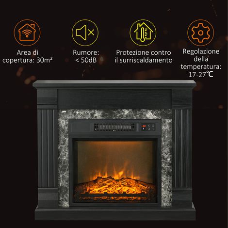 Foyer électrique sur pied réglable, minuterie intégrée, flamme et chaleur modulables, dimensions 80x21.6x67.8 cm, couleur noire. (1/5)