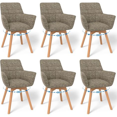 WAFTING Lot de 6 Chaises de Salle à Manger Pivotantes avec Accoudoirs, Fauteuil Rembourrée avec Dossier en coton, Marron