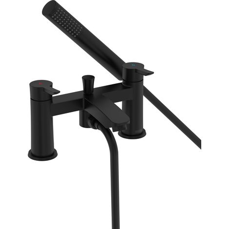 Bristan Apelo Deck Mounted Bath Shower Mixer Tap + Hose + Shower Head Black