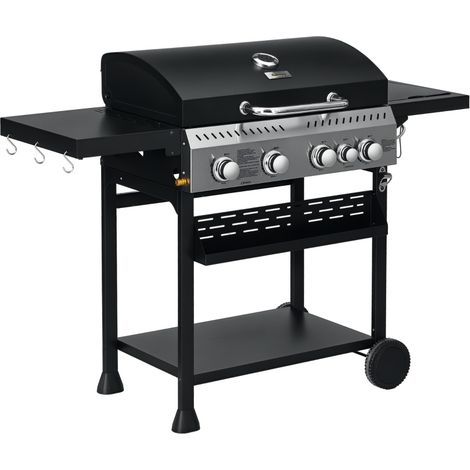 Barbecue à gaz 4+1, barbecue au gaz propane 12,5 kW roulettes, grille chauffante, étagères, thermomètre, décapsuleur (1/5)