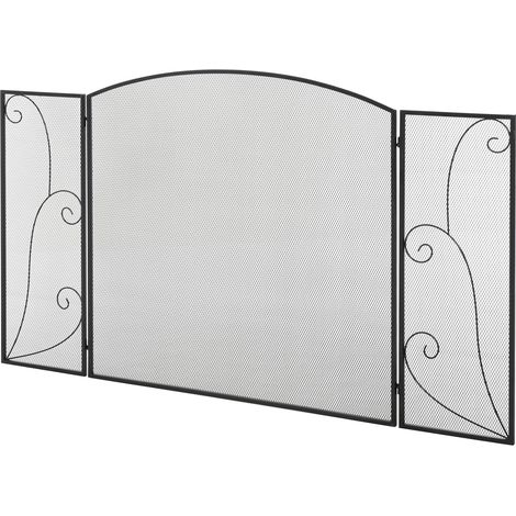 Pare-feu pliable à charnières 132,5 x 76,5 cm, cadre en acier robuste, maille décorative noire (1/5)
