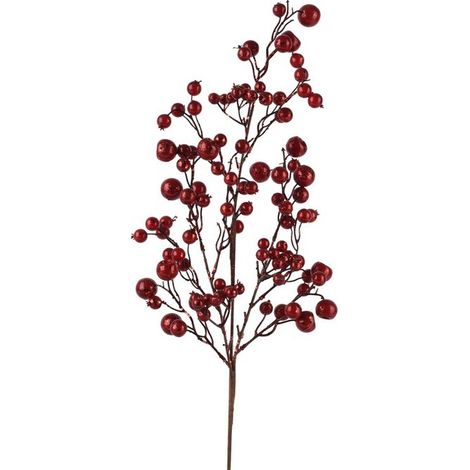Ramo decorativo con bacche rosse glitter 16 × 5 × H68 cm