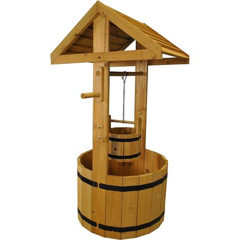 Large Wooden Wishing Well Garden Planter (1/4)