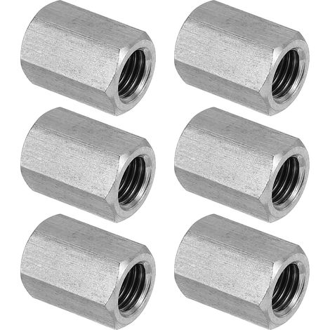 Ecrou Long M10 x 1.25 de Pas Écrou Hexagonal en Acier Inoxydable 304, 6Pcs 20mm/ 0.8" Longueur Raccords de Tige Filetés Avec Écrou de Serrage, Ton Argent (1/5)