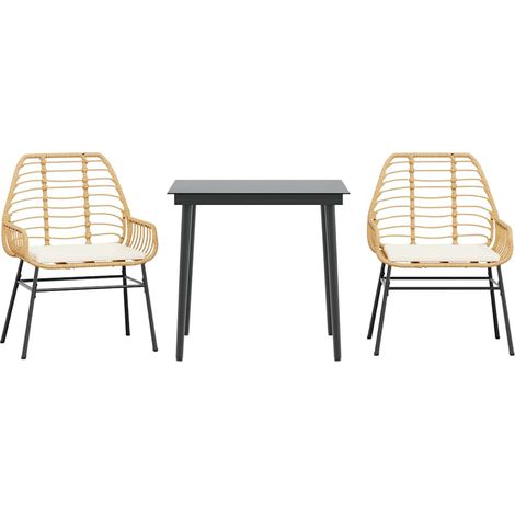 Ensemble à manger jardin coussins 3 pcs,Salon de jardin marron poly rotin verre CFW96897 (1/5)