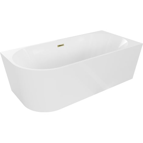 Mexen Mia freistehende Eckbadewanne rechts 160 x 80 cm, weiß, Überlauf gold - 52691608000P-50 (1/5)