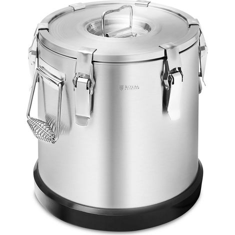 Conteneur isotherme inox alimentaire professionnel traiteur chaud froid (15 litres, double paroi isolée, couvercle avec fermoirs grenouille)