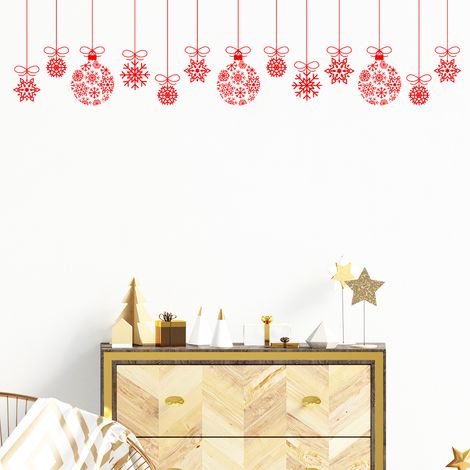 Sticker Noël guirlande boule de noël rouge - Autocollants stickers adhésifs noël - décoration fêtes - 20x20cm (1/5)