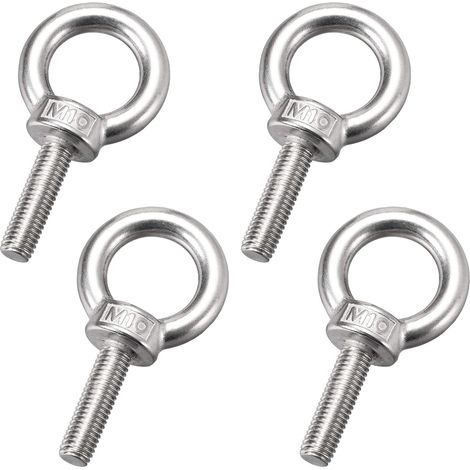 Eye Bolt - M10 x 40 mm - 304 Stainless Steel - Closed Welded Ring - For Hanging and Fixing in Home Office Hotel - Pack of 10 (1/5)
