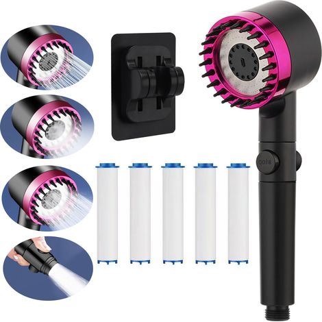 Pommeau de Douche Filtre 3+1 Modes, Douchette Haute Pression Économie d'Eau avec Interrupteur et Massage SPA (1/5)