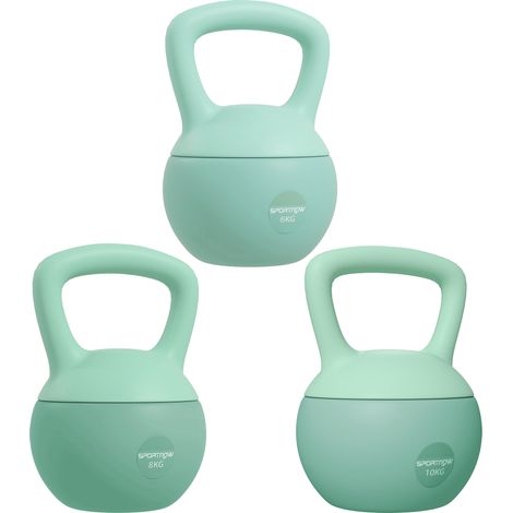 SPORTNOW pesas rusas 6/8/10 kg soft kettlebells relleno de arena metálica y mango antideslizante para entrenamiento culturismo en casa gimnasio verde (1/5)