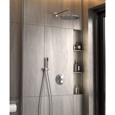 Colonne de douche encastrée thermostatique pommeau pluie anti calcaire Nickel brossé - Corbeau (1/5)