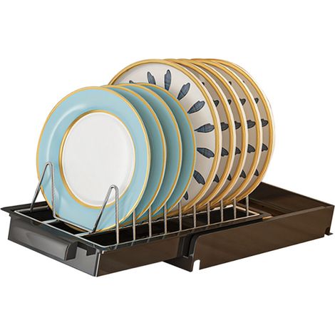 Organisateur coulissant pour placard de cuisine, en acier inoxydable, avec étagères multifonctionnelles pour assiettes, noir. (1/5)
