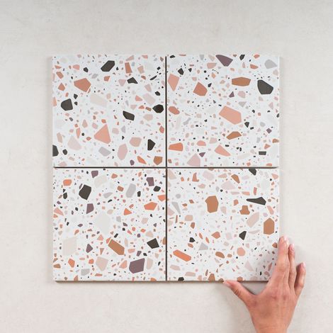 Carrelage effet terrazzo Confetti 18,6x18,6cm – Grès cérame mat – Épaisseur 9mm – Boîte 0,413m² (12 pièces)