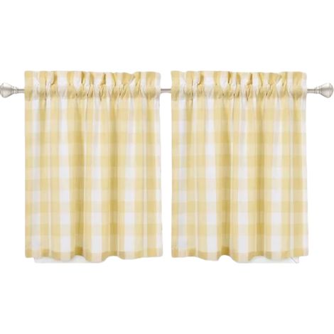 Rideaux courts à carreaux vichy jaunes et blancs Haperlare 66 x 61 cm (26 x 24 po), occultants, pour cuisine et salle de bain, lot de 2
