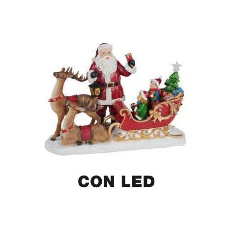 Babbo natale resina led con renna e slitta rosso cm38,5x17,5h27 (1/2)