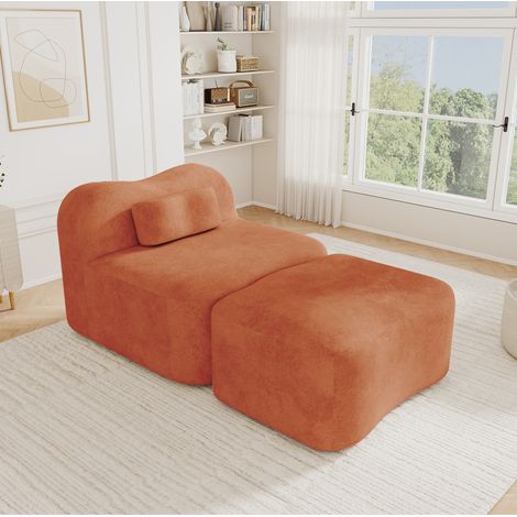 Sofá modular 167x96x70 cm de terciopelo naranja con otomana, sin montaje, para estudio – MEUBLIV (1/5)