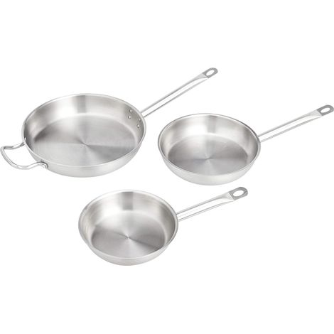 Lot de 3 poêles à frire en acier inoxydable revêtues d'aluminium, passe au four et au lave-vaisselle, poêles de 20 cm, 24 cm et 30 cm, Argenté (1/5)