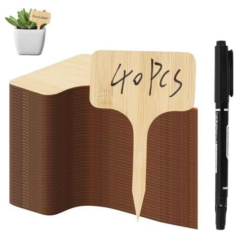 40 Pieces Outdoor Garden Labels, Wooden Plant Labels, T-Type Vegetable Garden Labels 6 x 10 CM For Plants, Vegetable Gardens, Seedlings - (1/5)