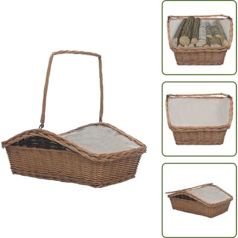 Panier à bois de chauffage avec poignée 61,5x46,5x58 cm Marron - Panier À Bois - Panier À Bûches - Rangement Cheminée - Décoration Rustique - Panier Osier (1/5)