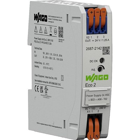 WAGO 2687-2142 Boîtier alimentation 24 V/DC 1.25 A 30 W Contenu 1 pc(s)